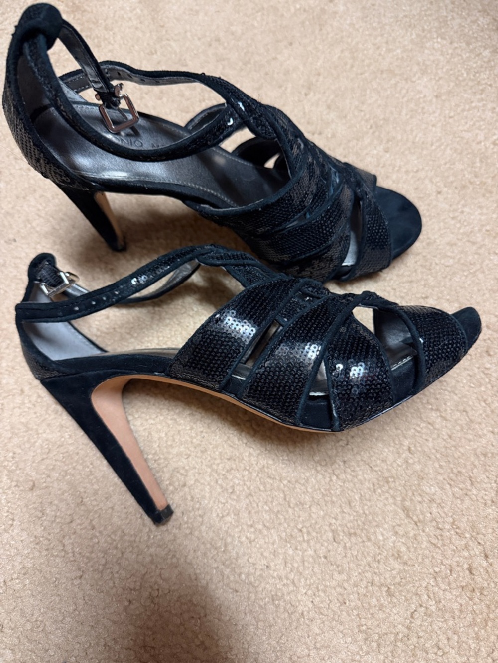 ANTONIO MELANI Black Crisscross Strappy Heeled Sandals